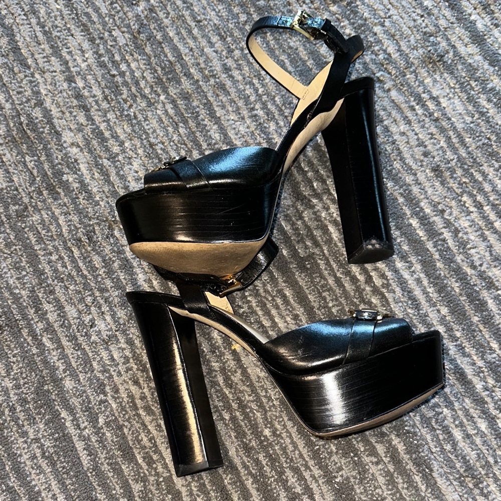 Michael Kors Black Heels with Gold MK Detail - Picture 4 of 7